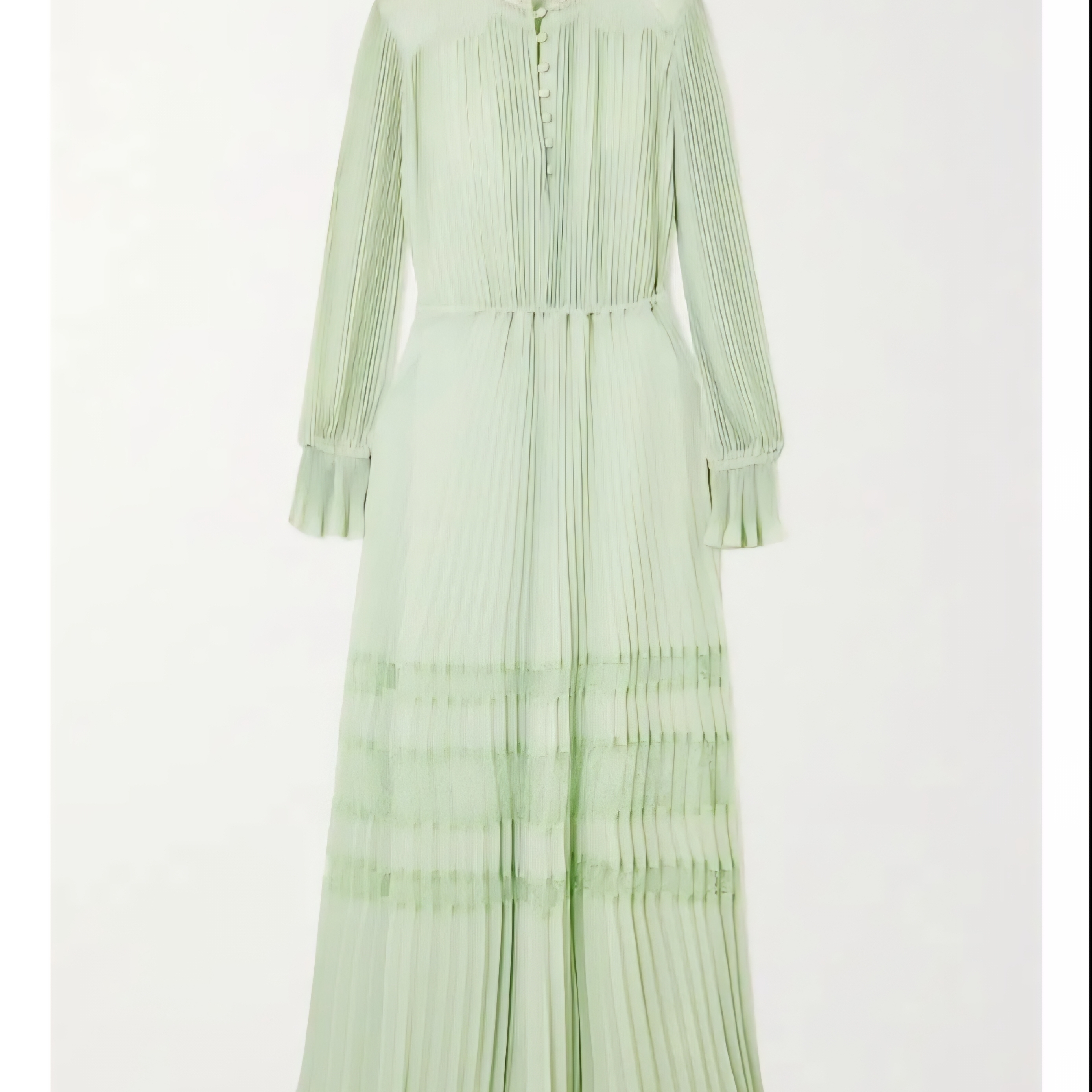 Self-Portrait Pale Mint Lace Pleated Maxi Dress
